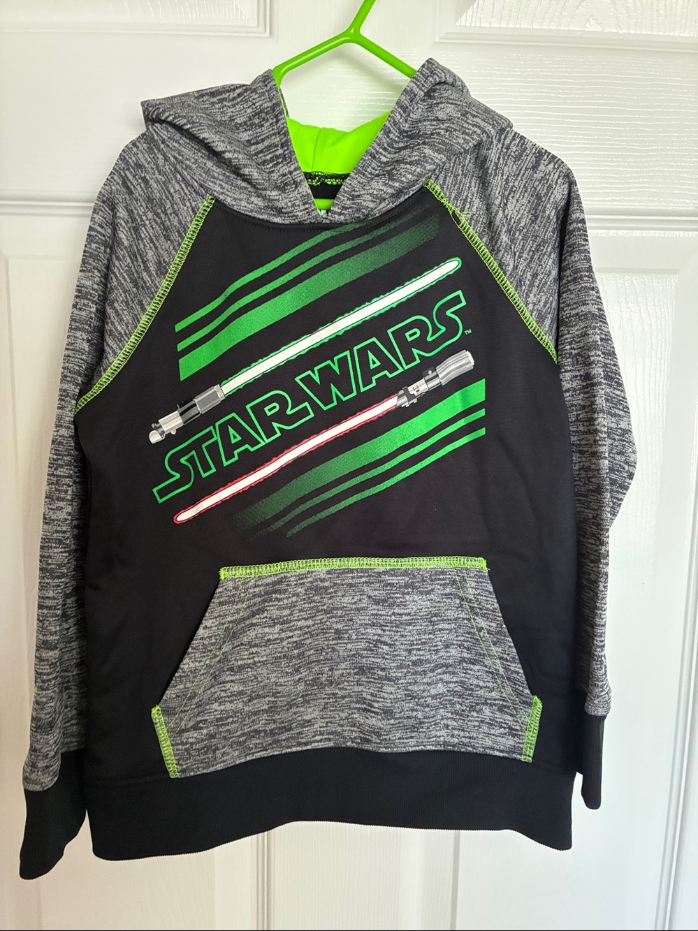 Star Wars Black, Gray & Neon Green Lightsaber Pullover Hoodie Size 6